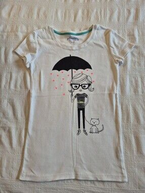 Johnnie B girls size 13-14 yrs girl with umbrella print short sleeve shirt VGUC